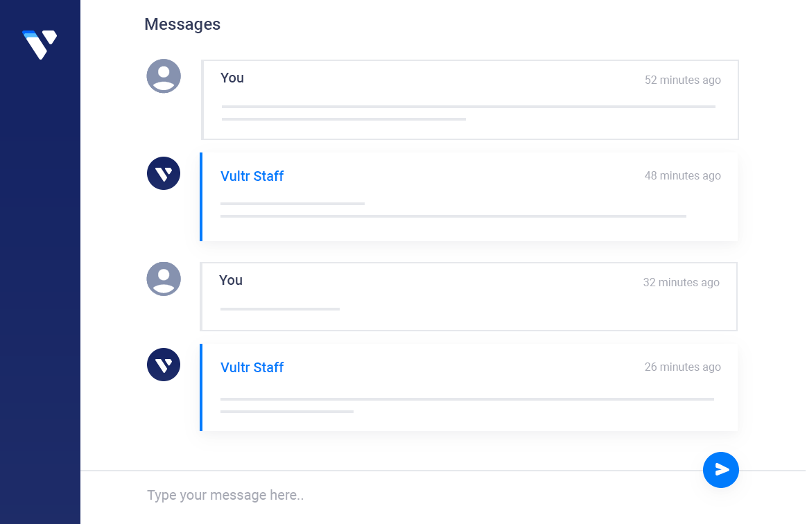 Vultr Control panel - Interact with support