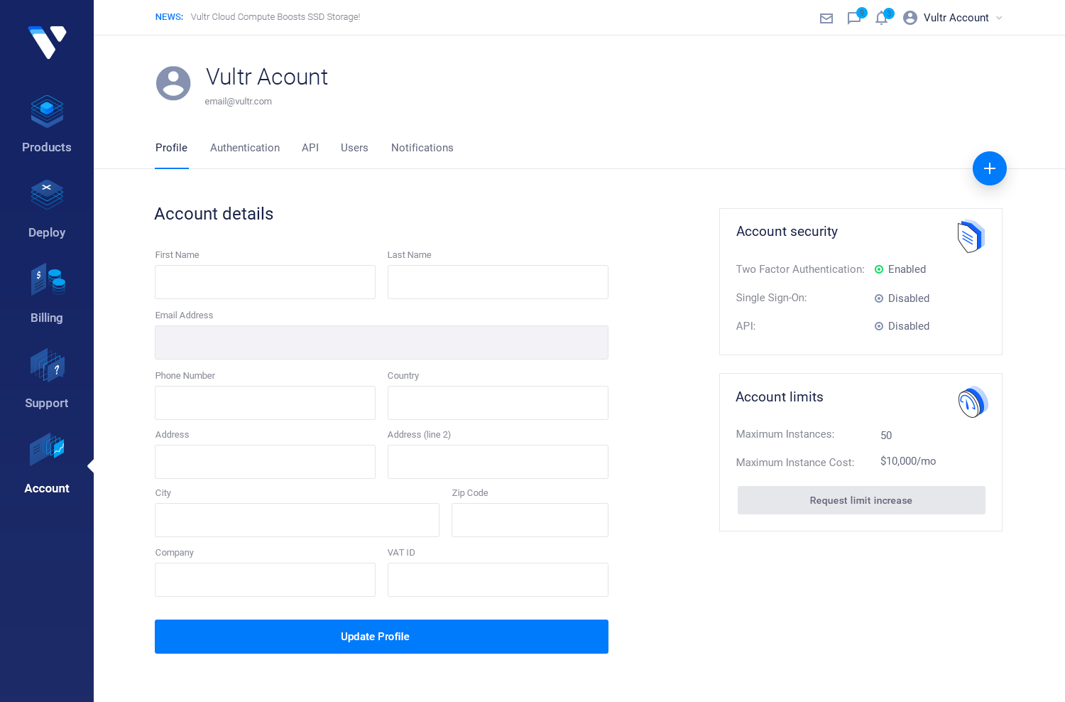 Vultr Control Panel - One-Click Deploy