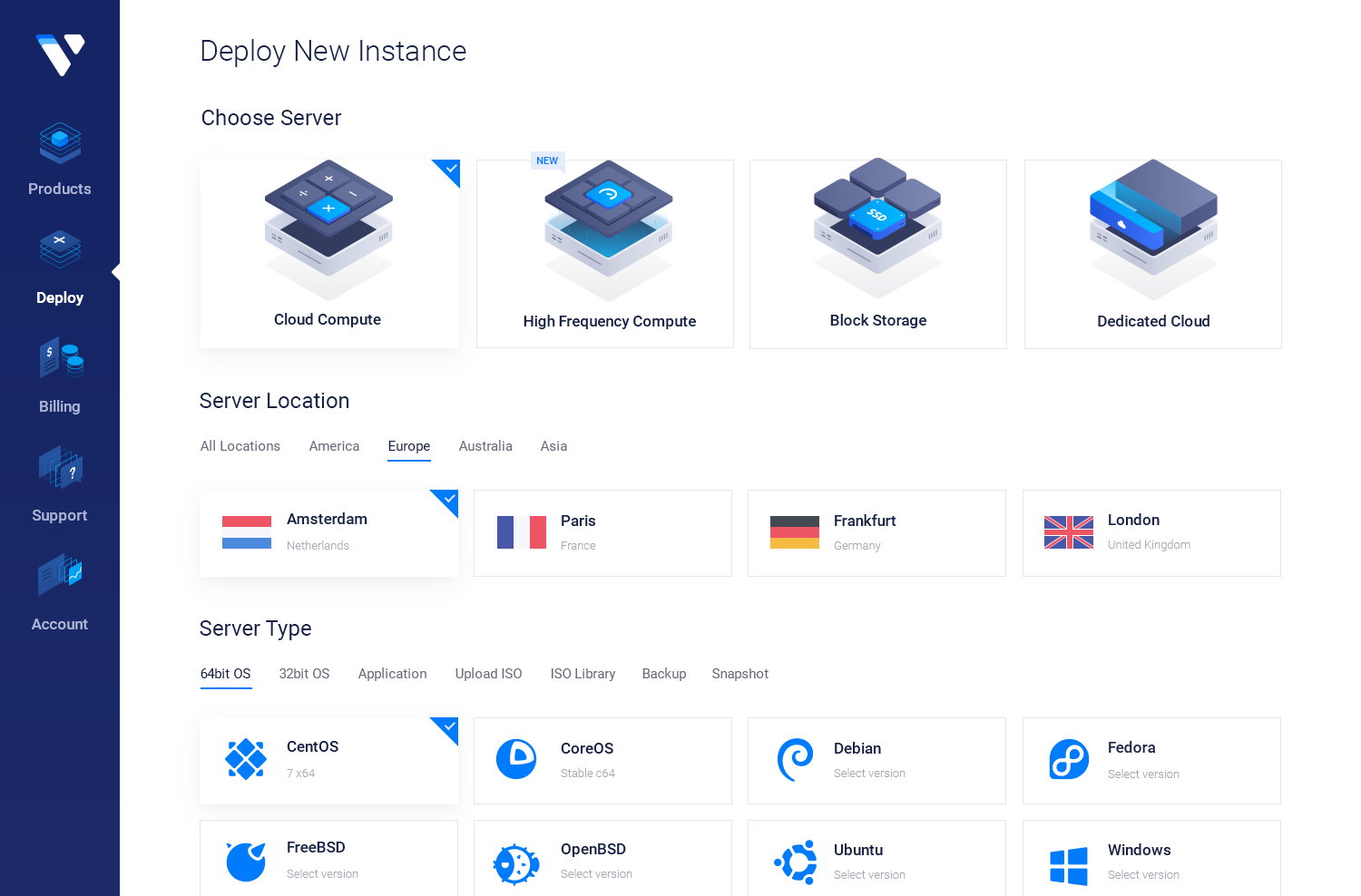 Vultr Control Panel - One-Click Deploy