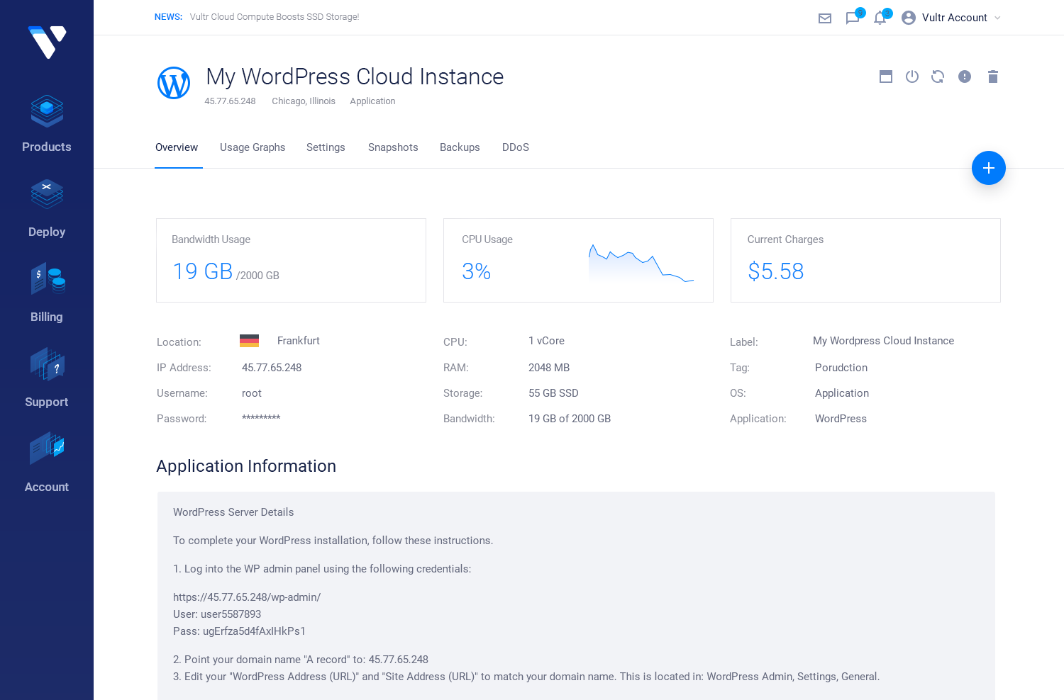 Vultr Control Panel - Manage Server